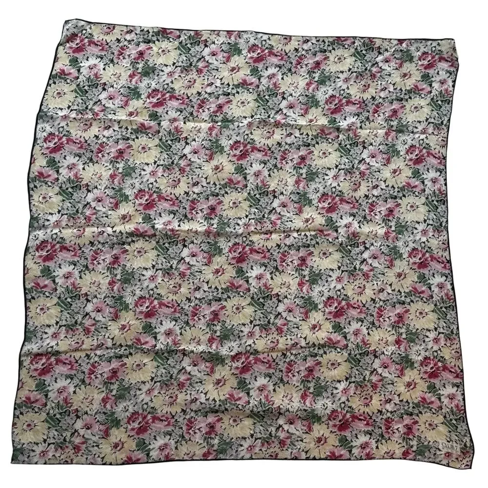 Vintage Club 7 ECHO sheer silk square scarf multicolor floral cottage romantic